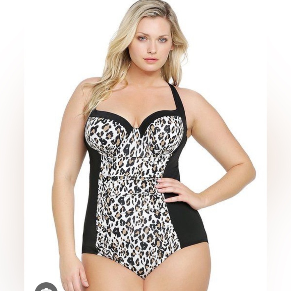 Torrid Black and Animal Print One-Piece Swimsuit size 2